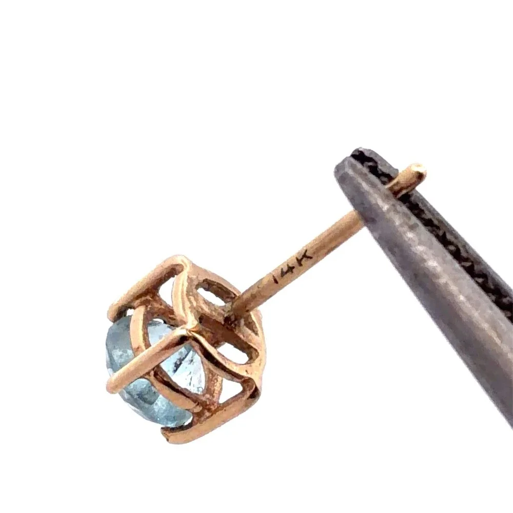 Estate 14k Yellow Gold Aquamarine March Anniversary Occasion Stud Earrings